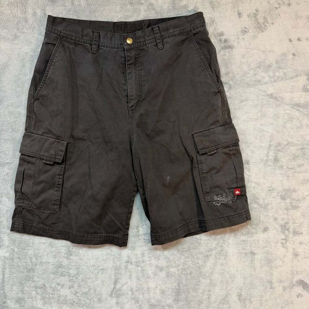 Quiksilver Cargo Shorts Black Cotton Skater Y2K